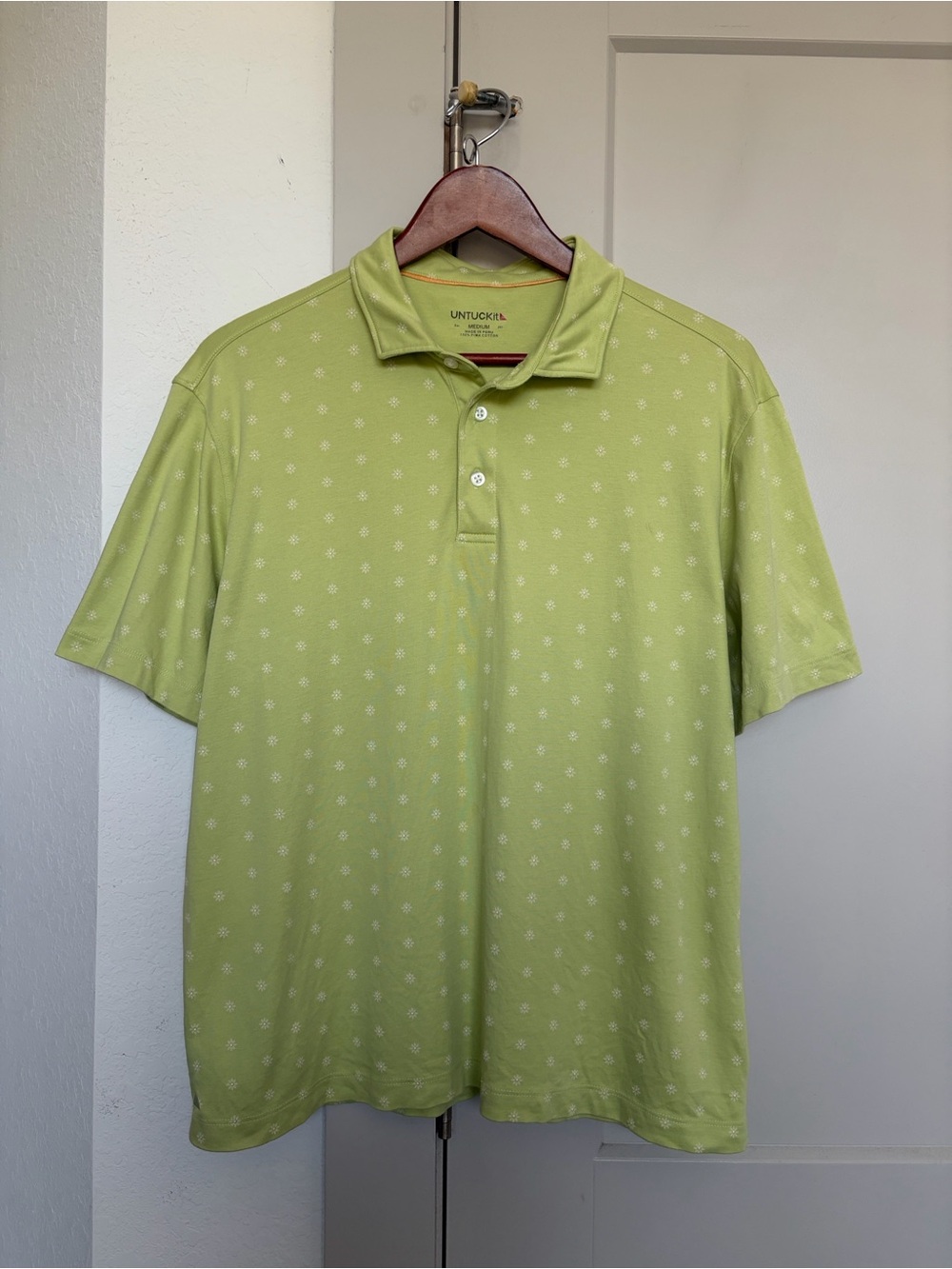 UNTUCKIT DAMIEN FLORAL SHORT SLEEVE PIMA COTTON POLO SHIRT GREEN MEN’S MEDIUM